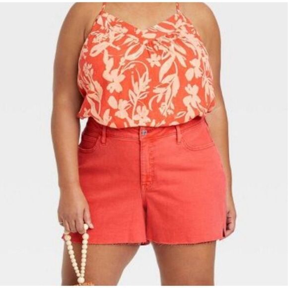 NEW! Plus Size High-Rise Stretch Denim
NWT Jean Shorts Ava & Viv Orange / Coral - Picture 1 of 8